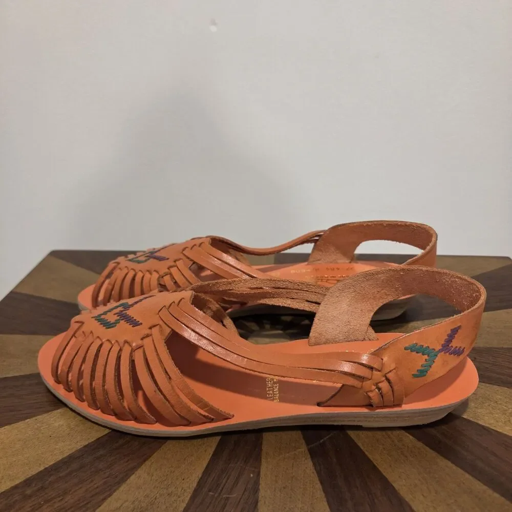 True Vintage 70s Foot Niks Sandals Shoes US 7B Orange Leather Boho Hippie Gypsy